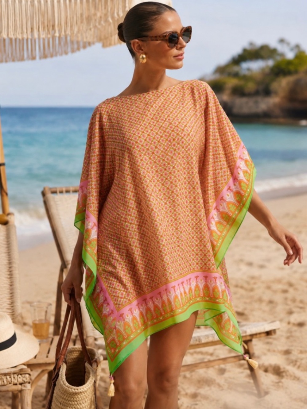 NWT Tory Burch Vauban Diamond Printed Cotton Silk Beach Caftan Cover Up Small